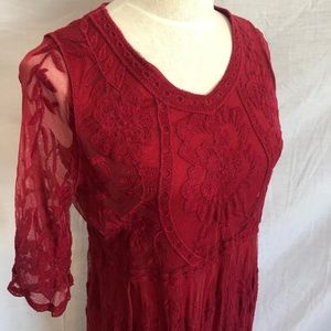 Orange Creek: red lace dress with attached slip